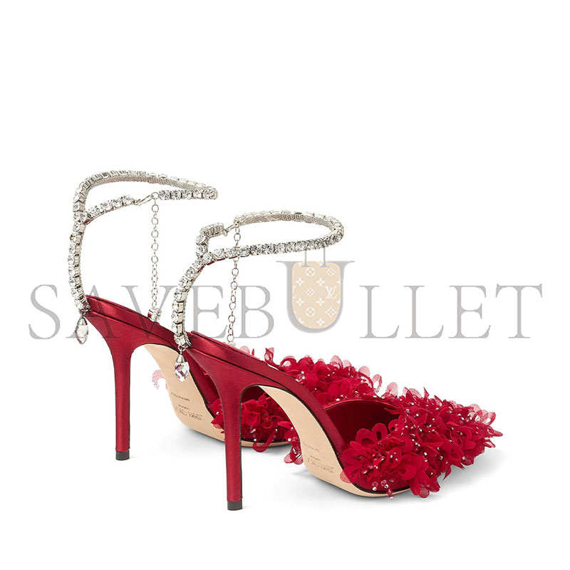 J1m*y Ch00 saeda 100ruby red mesh pumps with petal embroidery saeda100bsr